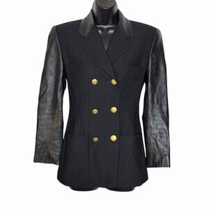 VINTAGE 80s 90s BEGEDOR ITALIA BLAZER LUXURY WOOL & LEATHER DOUBLE BREASTED SZ 4